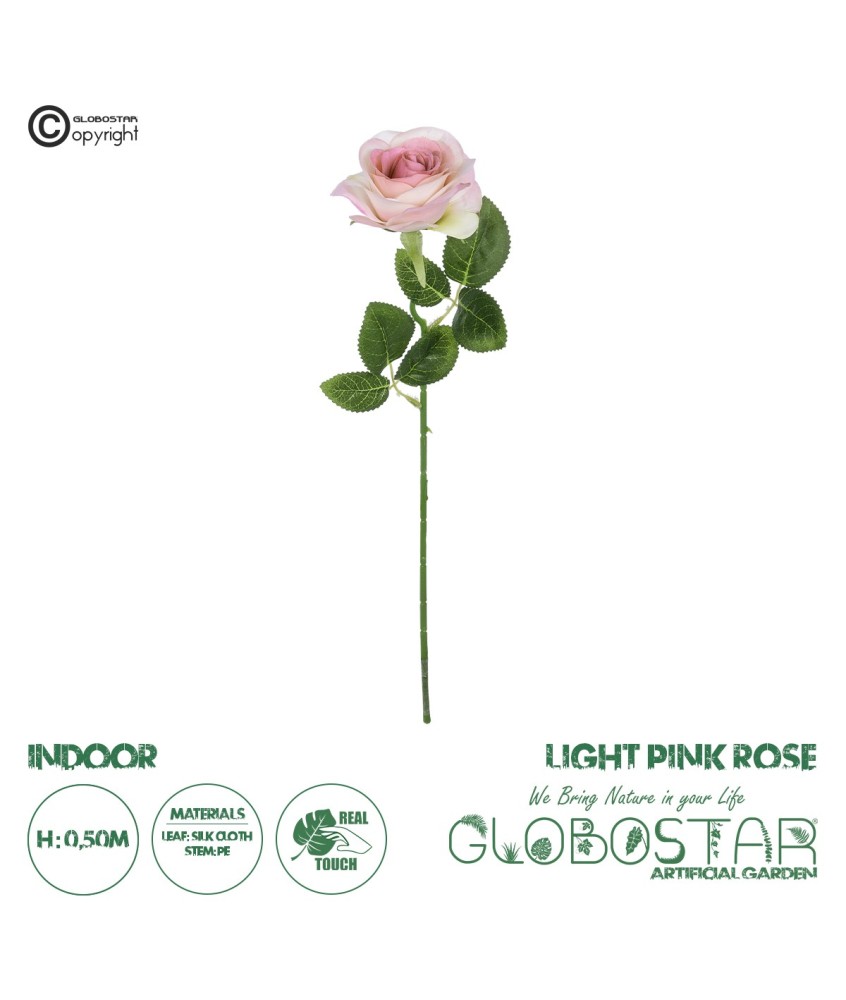 GloboStar® Artificial Garden LIGHT PINK ROSE  BRANCH 21137 Τεχνητό Διακοσμητικό Κλαδί Ανοιχτό ΡοζΤριαντάφυλλο Y50cm